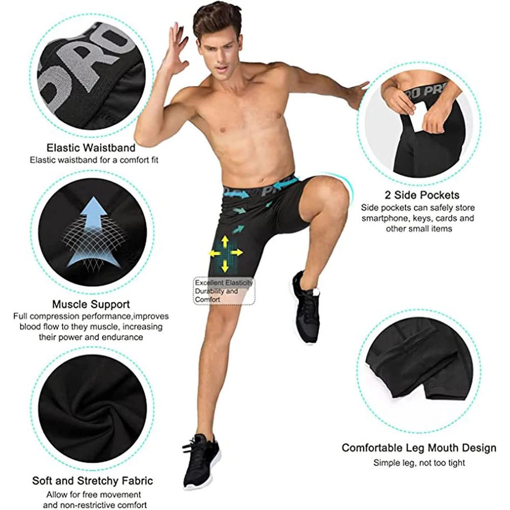 Mens Gym Shorts with Pockets W - Compression Shorts Athletes บทวิจารณ์และราคา