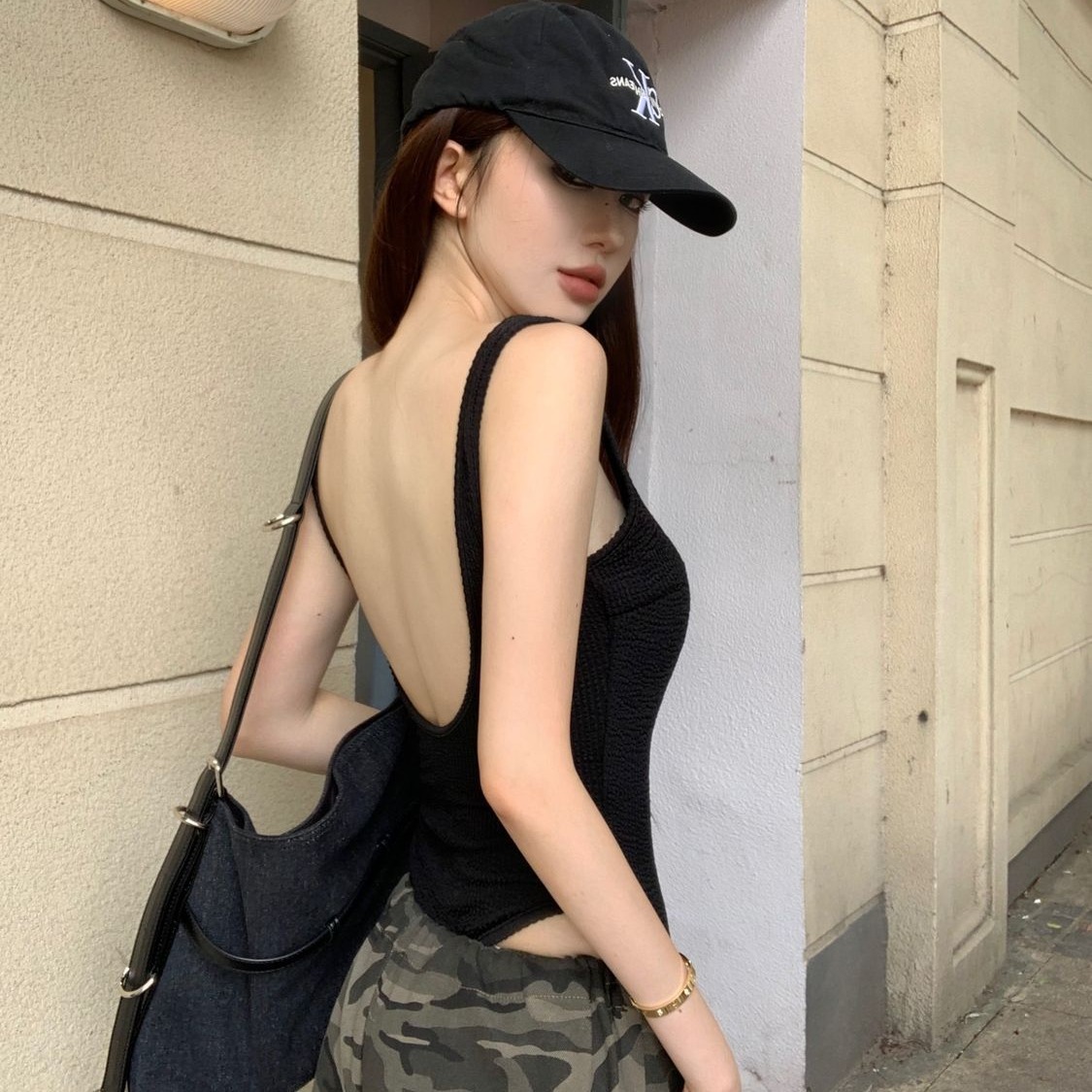 Black Strappy Bodysuit Sexy Ba - Tank Top Ribbed บทวิจารณ์และราคา