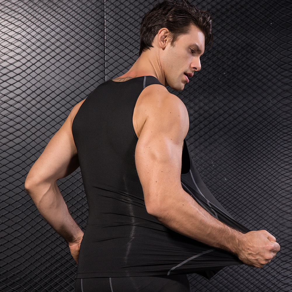Men Black Sport Skinny Vest Ti - T Shirt Tight Fit บทวิจารณ์และราคา