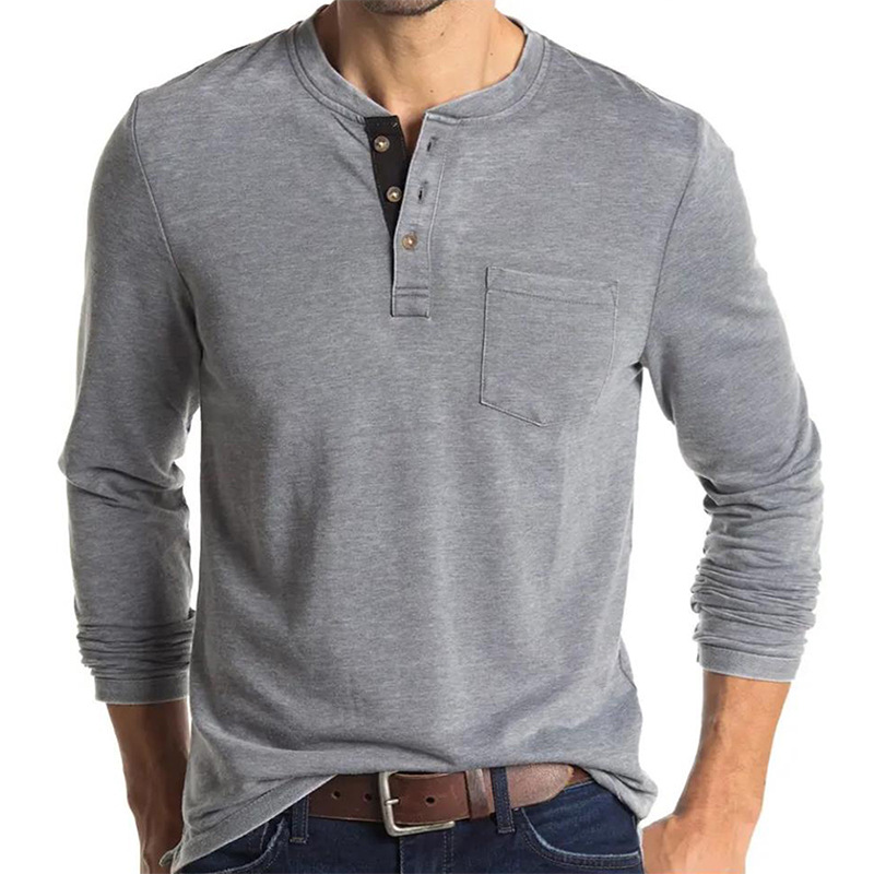 Men's Long Sleeve Henley Style - Undershirt Crew Neck บทวิจารณ์และราคา