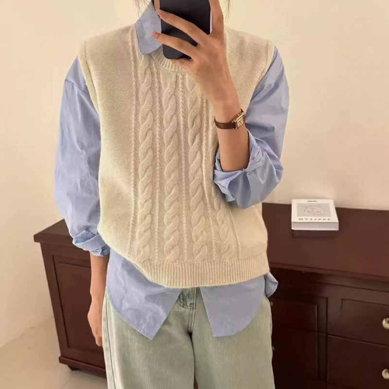 2025 New O-Neck Knitted Vest W - Sleeveless Undershirt บทวิจารณ์และราคา
