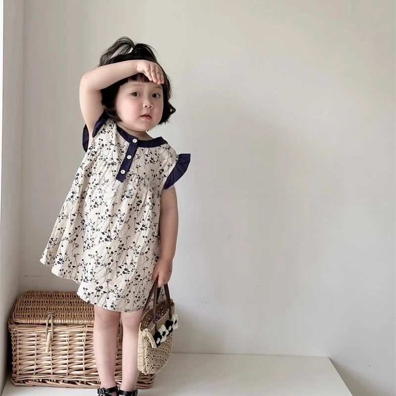 Girls summer floral dress 2024 - Undershirt Crew Neck บทวิจารณ์และราคา