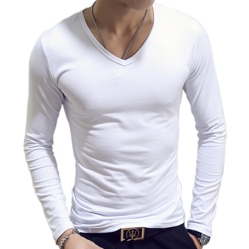 V Neck Mens T Shirts Plain Lon - Undershirt Crew Neck บทวิจารณ์และราคา