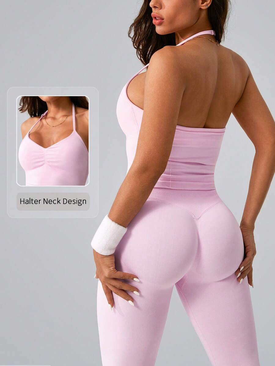 Womens Halter Neck Yoga Set Ri - Tank Top Ribbed บทวิจารณ์และราคา