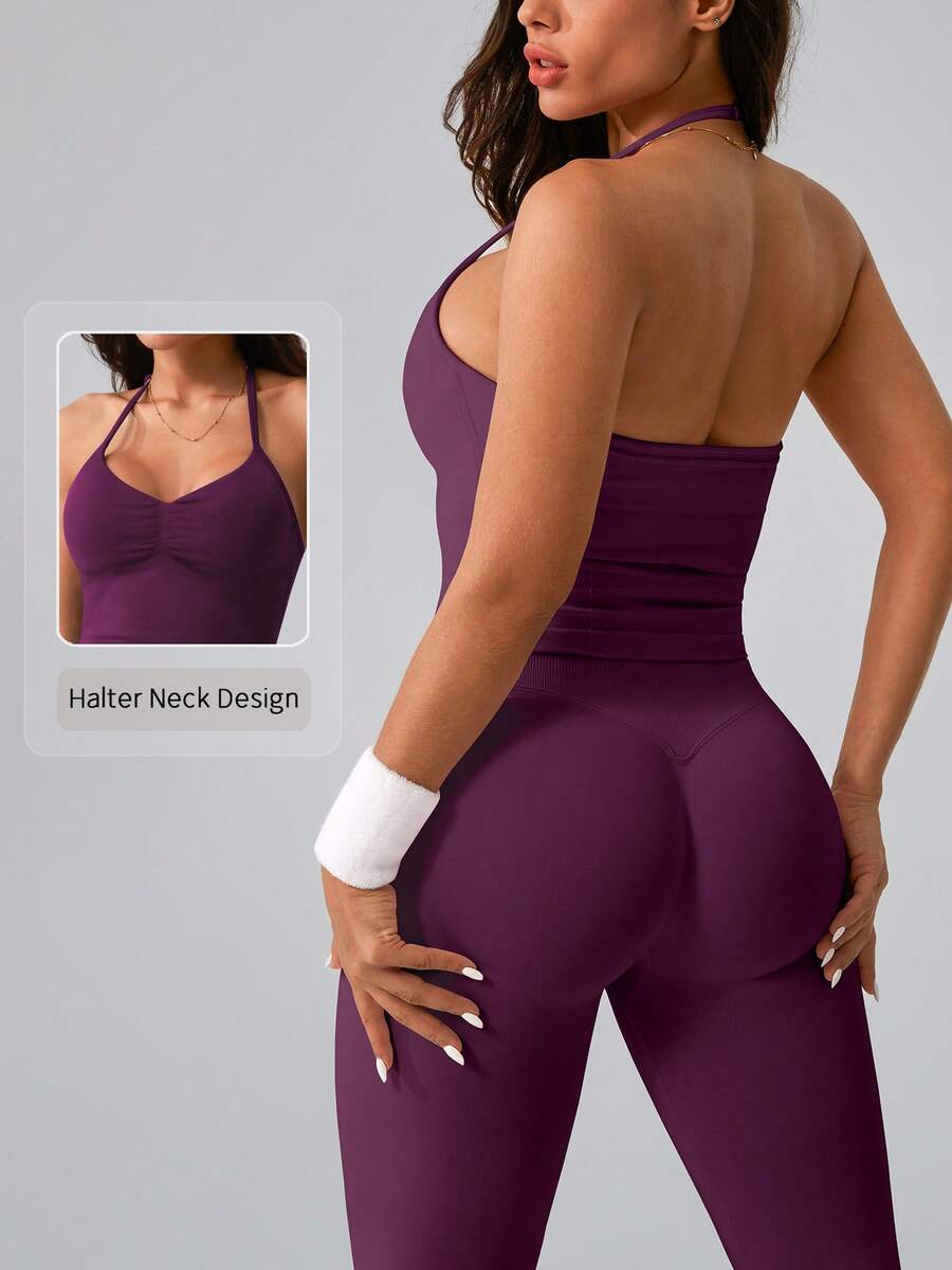 Womens Halter Neck Yoga Set Ri - Tank Top Ribbed บทวิจารณ์และราคา