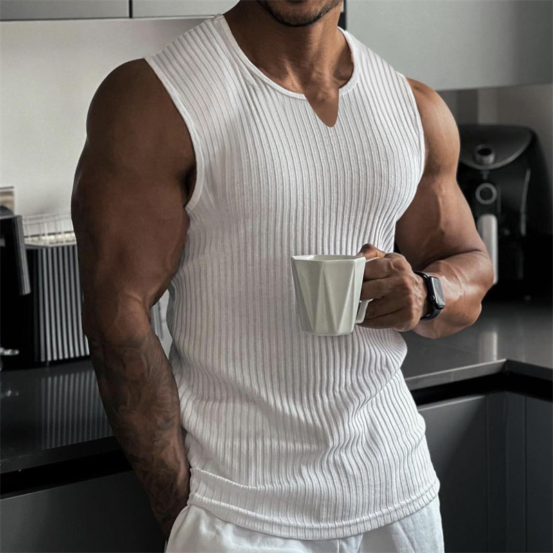 2024 Summer new men V-neck Ves - Undershirt Crew Neck บทวิจารณ์และราคา