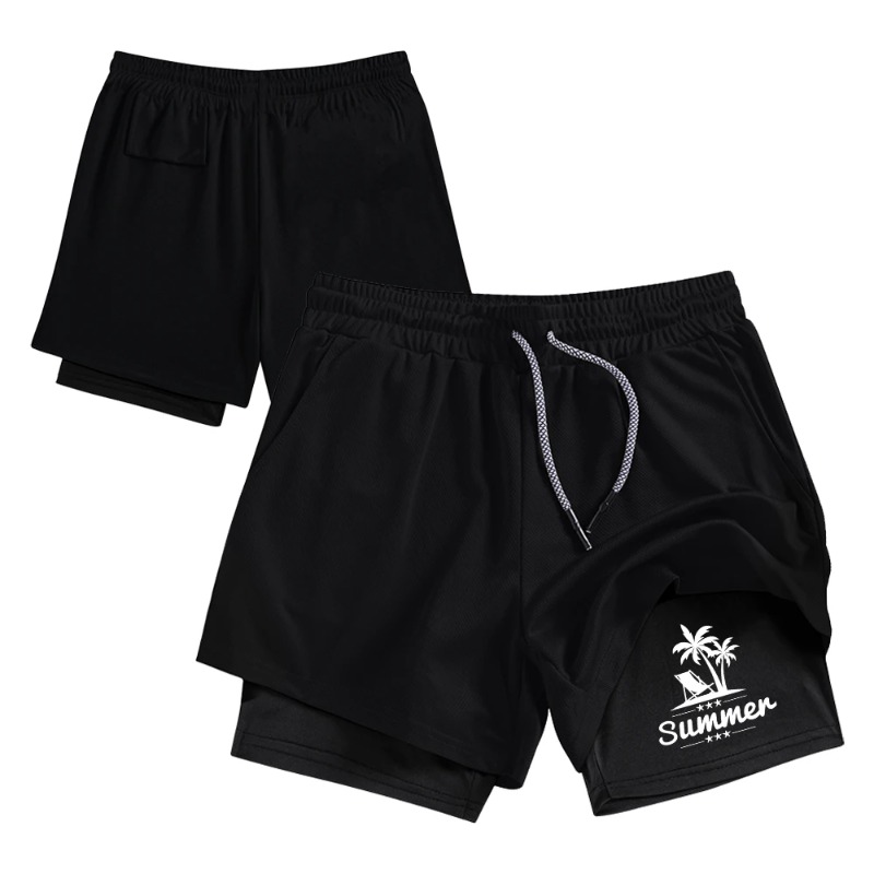 Summer Men's Double Layer Runn - Compression Shorts Athletes บทวิจารณ์และราคา